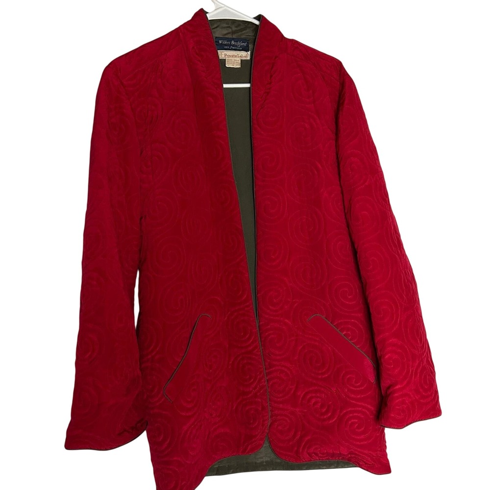 Wilkes Bashford Red Quilted Silk Kimono Jacket Size S‎ Vintage Holiday Christmas